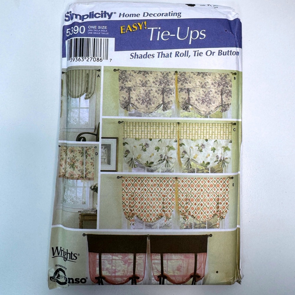 SIMPLICITY 5390 Tie-Up Window Shades‎ Home Decor Uncut Sewing Pattern Cottage
